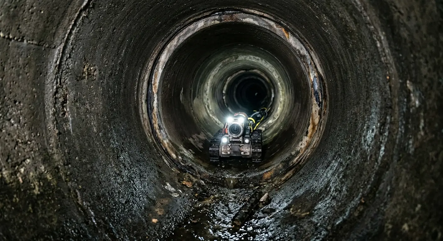 Robotic sewer camera inspecting pipe interior for Sewer Line Cleaning in Belmont
